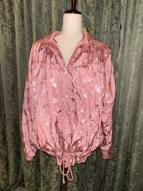 Vintage Pink Floral Windbreaker Sweatsuit Zip Up Jacket